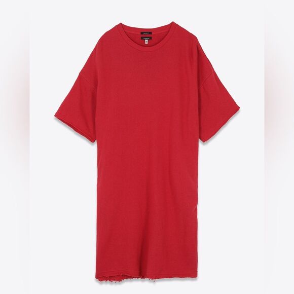 R13 Denim Elongated Red Sweatshirt Dress Size M - Picture 1 of 14